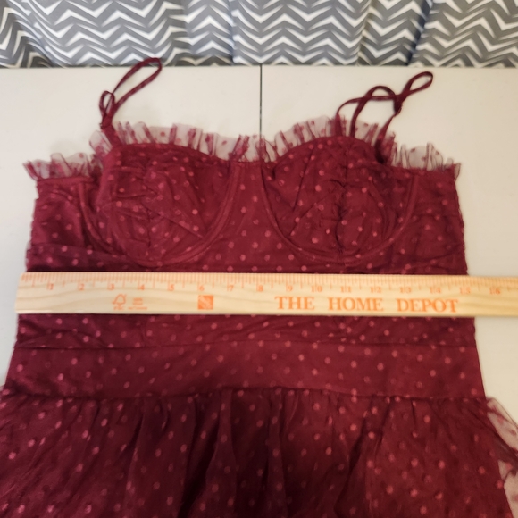 NWT Lulu's Sweetheart Style Burgundy Polka Dot Bustier Tiered Midi Dress Size L - Picture 13 of 16